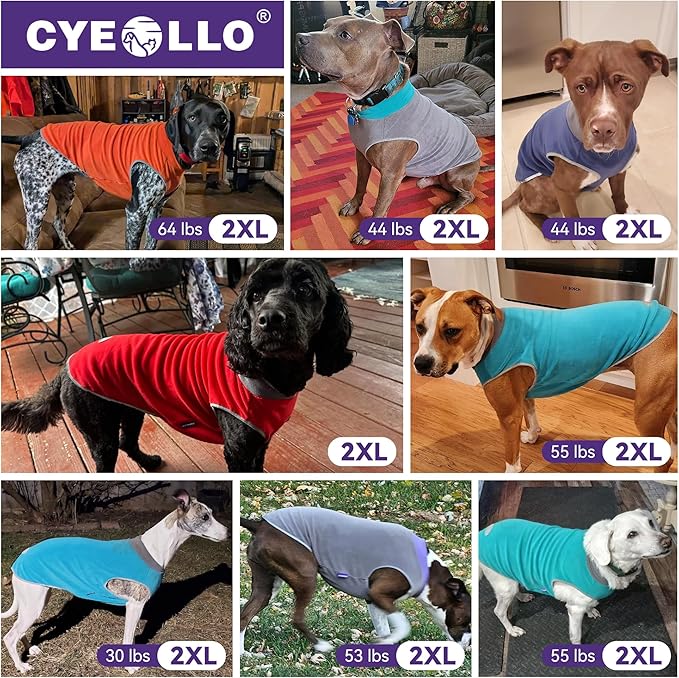 cyeollo 2 Pack Dog Sweater Fleece Vest Pullover Pet Sweatshirt Reflective Lightweight Dog Clothes for Large Dogs Boy Girl Pet Apparel Green, Grey, XXXL