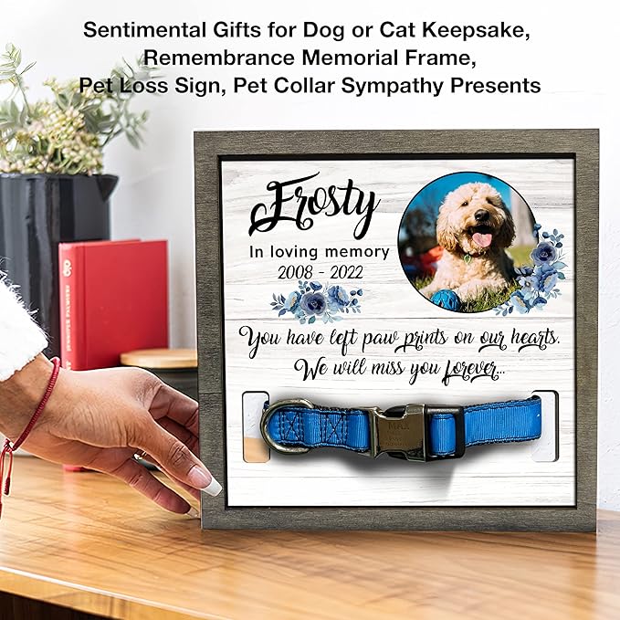 Personalized Dogs Picture Frame Dogs Collar Keepsake Bereavement Gift Pet Picture Frame Cat Heaven Sympathy Gifts for Christmas Memorial Plaques Pet Loss