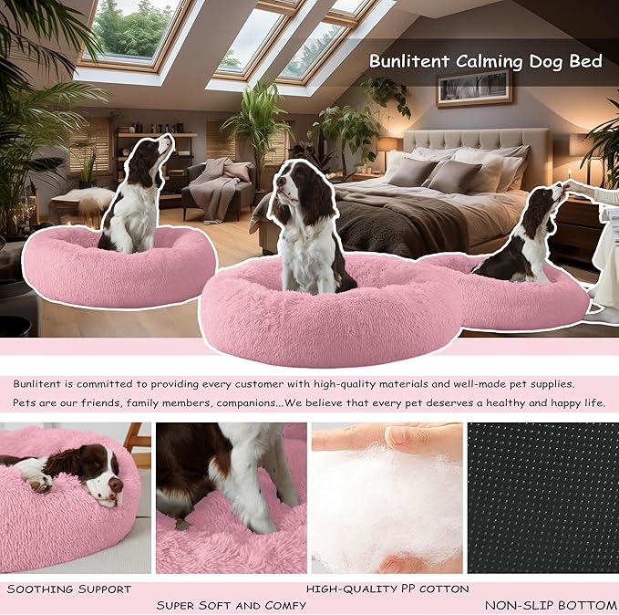 20'' inch Calming Dog Bed, Anti-Anxiety Donut Small Dog Bed, Warming Cozy Soft Cute Round Washable, Marshmallow Cuddler Nest Puppy Dogs and Cats Bed, Pink