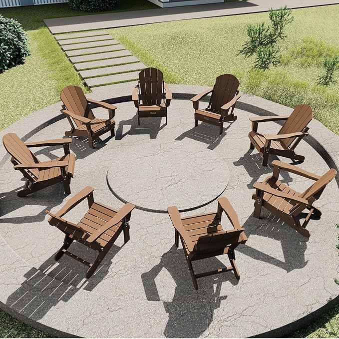 SERWALL Adirondack Chair Set of 6 for Patio Garden Weather Resistant Outdoors Fire Pit Chairs- Brown