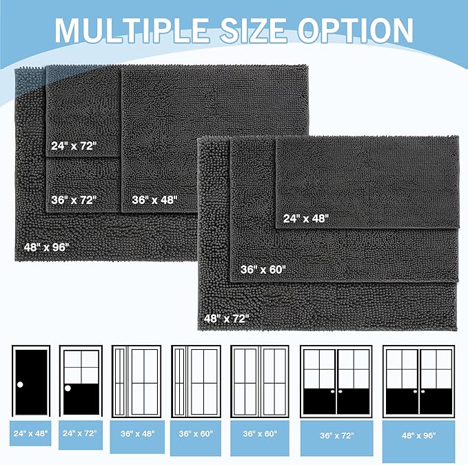 Amyracel Dirt Trapping Door Mat, 24" x 48" Large Absorbent Dog Door Mat for Muddy Paws, Quick Dry Non Slip Chenille Mud Mat for Dogs, Machine Washable Entry Indoor Entryway Rug for Inside Floor