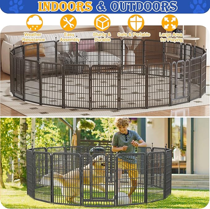 Dog Playpen Outdoor, 32" Height*24Panels Dog Fence with Anti-Rust Paint Finish for Large/Medium/Small Dogs, Portable Pet Playpen for Puppy Yard, Camping Play