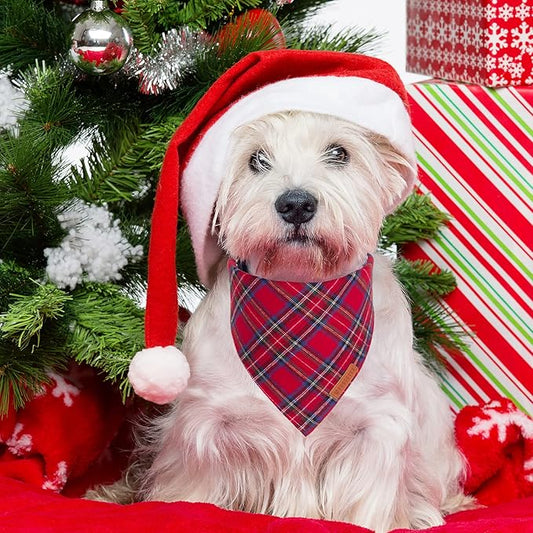 ADOGGYGO Christmas Dog Bandana 2 Pack, Stylish Plaid Pet Scarf, Premium Cotton Fabric, Multiple Sizes Offered, Christmas Bandanas for Small Dogs Pets (Small)