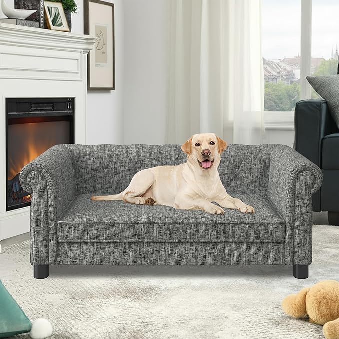 Dog Sofa Couch for Medium Dogs, 31" Memory Foam Dog Couch with Washable Fabric Removable Cushion, Sofa Bed for Medium Dogs, Grey