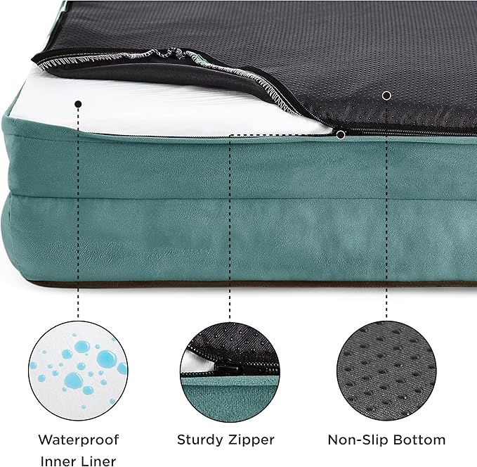 Bedsure Orthopedic Dog Bed Medium Size Dogs - Washable Medium Dog Cat Bed Waterproof, Comfort Pet Couch Sofa with Washable Removable Cover, Pets Bed with Nonskid Bottom, Washed Blue, 28"