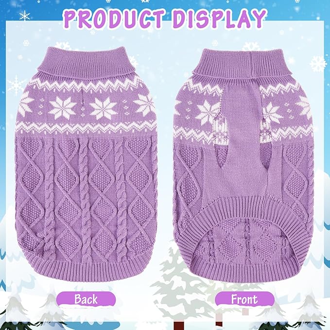 Warm Winter Dog Sweater - Cold Weather Pet Clothes for Small Medium Large Dogs Indoor Outdoor, Soft Classic Knit Puppy Apparel, Purple, L