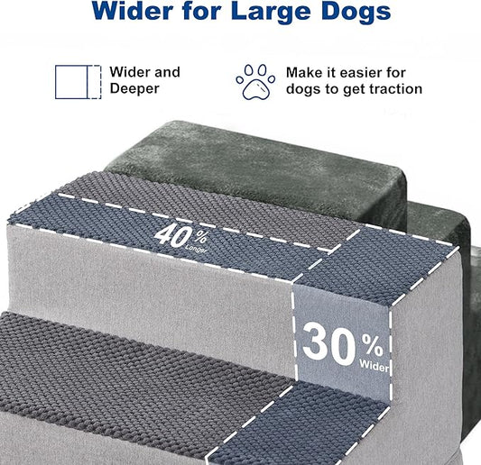 Dog Steps for Couch - Extra Wide Pet Stairs for Small Dogs and Cats, Dog Steps with Non-Slip Bottom Grey 3 Steps, Grey