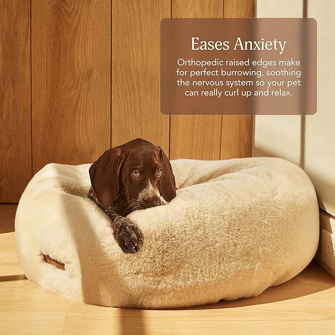 UnHide Floof Pet Bed - Medium (28" x 10") - Extra Soft Dog Bed - Removable Faux Fur Cover - Machine Washable - Helps Ease Pet Anxiety & Provides The Perfect Sleep - Deer