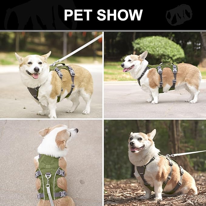 Escape Proof Dog Harness Medium Sized Dog, Reflective No Pull Dog Vest with Handle, Lightweight Full Body Pet Harness Adjustable for Walking,Training(Green,Chest:17-32")