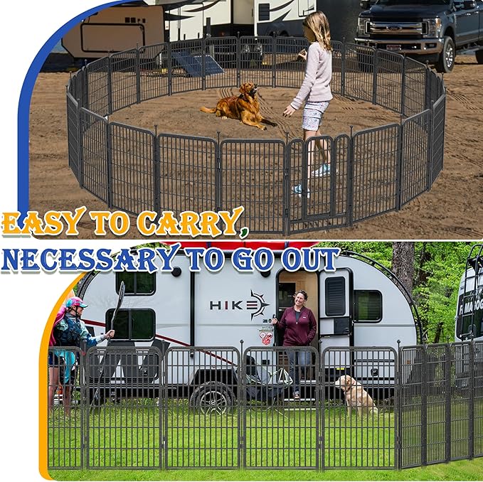 Dog Playpen Outdoor, 32" Height*24Panels Dog Fence with Anti-Rust Paint Finish for Large/Medium/Small Dogs, Portable Pet Playpen for Puppy Yard, Camping Play