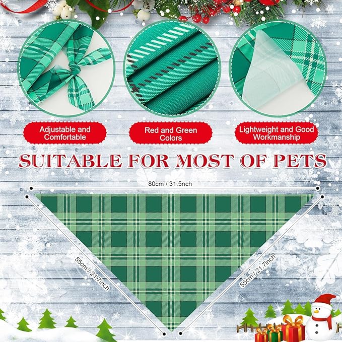 Abbylike 100 Pcs Christmas Dog Bandanas Bulk Red and Green Buffalo Plaid Bandanas for Dogs Triangle Kerchief Bibs Scarf for Pet Xmas Costume Photo Props Accessories, 25 Styles (31.5 x 21.7 x 21.7)