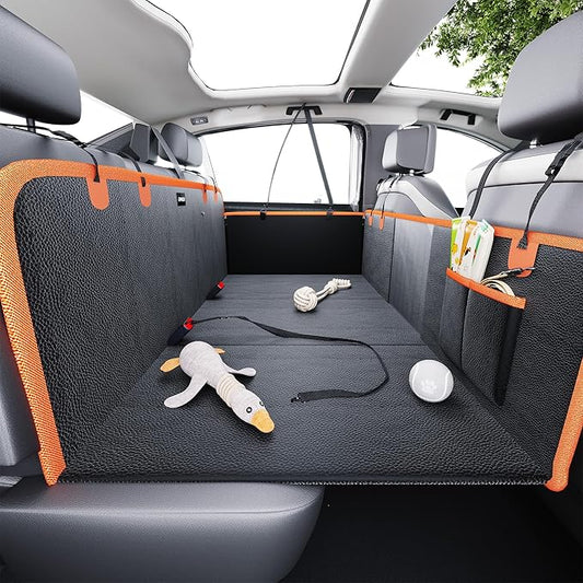 Back Seat Extender for Dogs, PU Leather Hard Bottom Dog Car Seat Cover for Back Seat,Dog Hammock for Car, PU Leather Material, Larger Space, Holds 400lbs