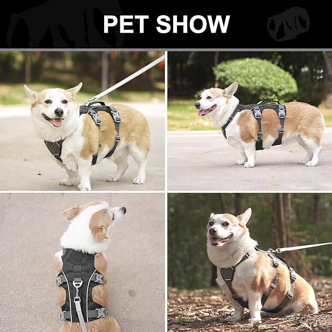 Escape Proof Dog Harness Medium Sized Dog, Reflective No Pull Dog Vest with Handle, Lightweight Full Body Pet Harness Adjustable for Walking,Training(Black,Chest:17-32")