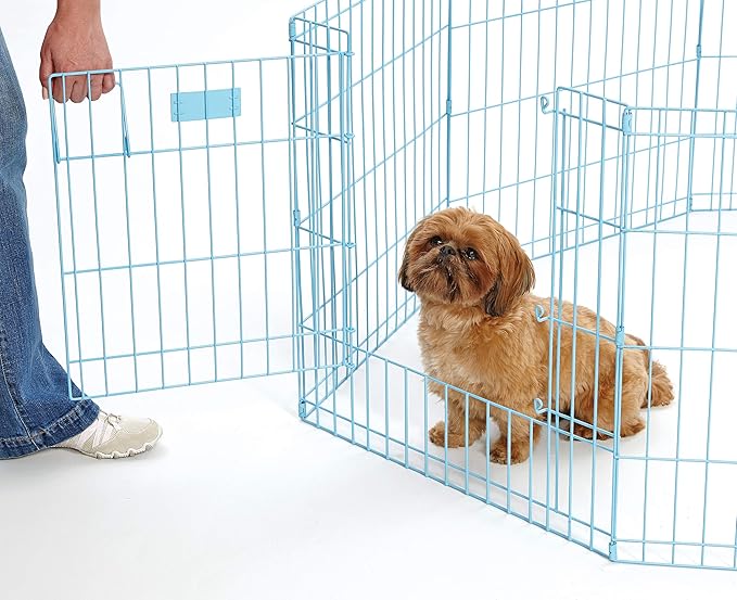 MidWest Homes for Pets Folding Metal Puppy/Dog Exercise Pen, Indoor/Outdoor Playpen with Door, 16 Sq Feet of Play Space, 24-Inches Tall, Blue