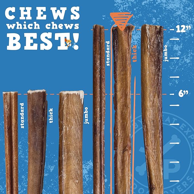 Jack&Pup 12 Inch Thick Bully Sticks for Large Dogs (12 Pack) Bully Sticks for Medium Dogs, Single Ingredient Dog Chew Sticks
