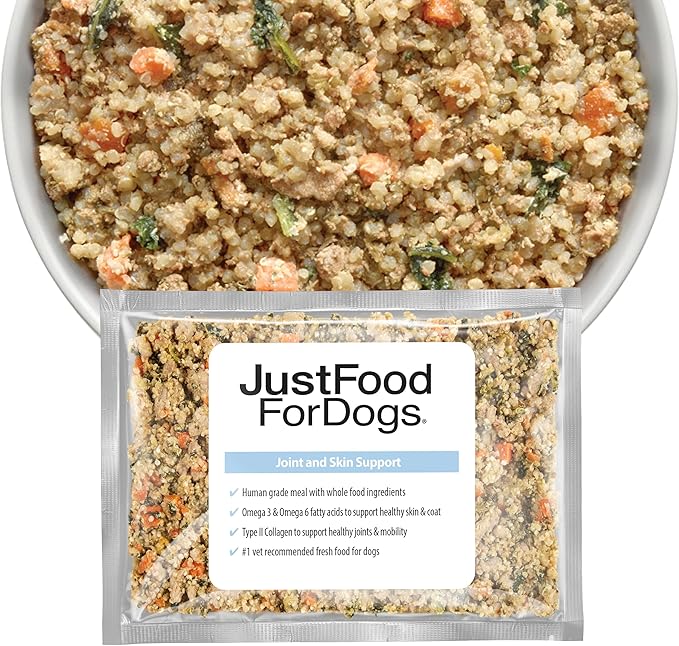 JustFoodForDogs Frozen Fresh Dog Food for Sensitive Skin & Allergies, Joint Health, Complete Meal or Human Grade Dog Food Topper, Joint & Skin Support, 18 oz (Pack of 21)