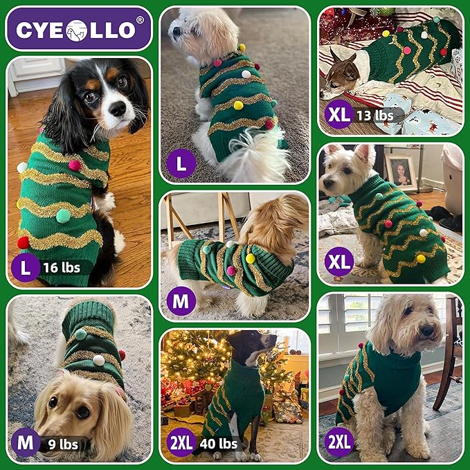 cyeollo Dog Sweater Dog Christmas Sweaters Turtleneck Glitter Holiday Doggie Clothes for Cold Weather Winter Pet Outfits for Dogs
