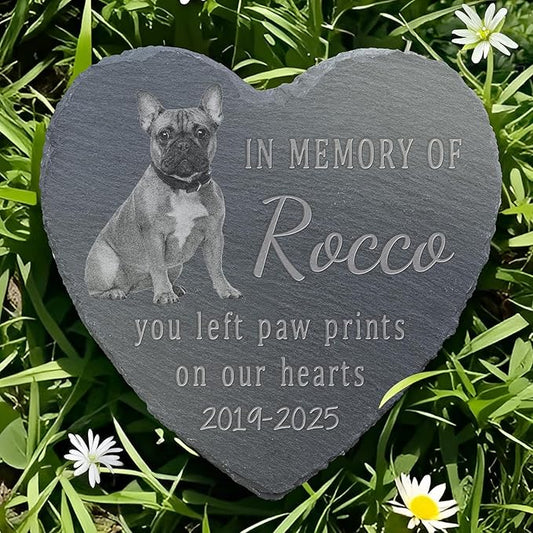 Pet Memorial Stone with Photo, Dog Memorial Gifts for Loss of Dog, Personalized Pet Memorial Gifts, Pet Loss Gift - Paw Prints On Our Hearts（Heart）