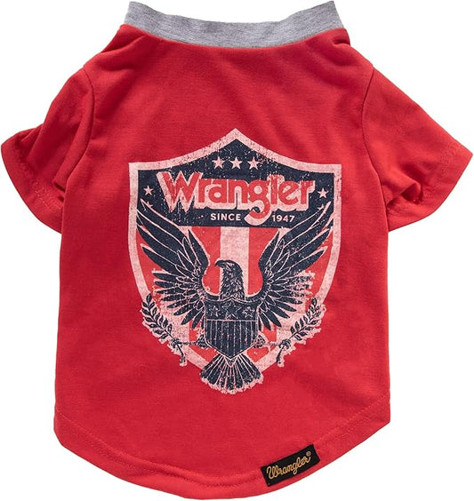 Wrangler Dog T Shirt with Rope Shield Logo - Red, XL
