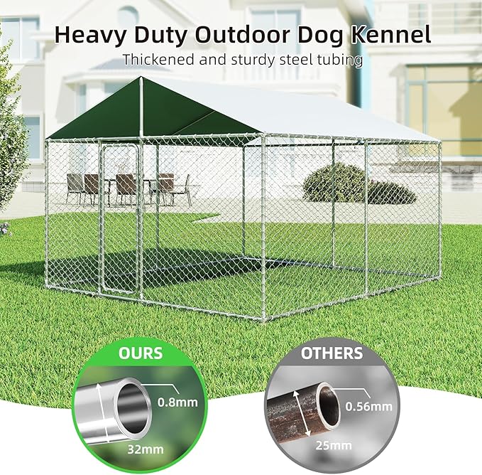 10x10 FT Outdoor Dog Kennel Outside Heavy Duty Dog Enclosure with Waterproof Cover and Security Lock(124x124x87Inch)