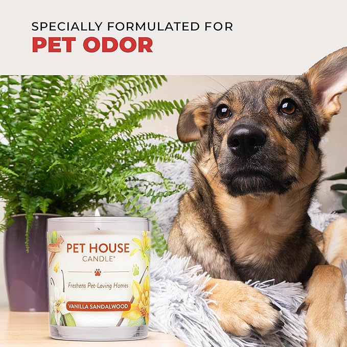 One Fur All Pet House Candle 2 Pack - Plant-Based/Soy - Clean Burning Scented, Long Lasting Pet Odor Candle for Home - Vanilla Sandalwood, Vanilla Creme Brulee