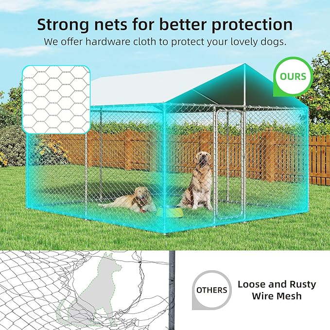 10x10 FT Outdoor Dog Kennel Outside Heavy Duty Dog Enclosure with Waterproof Cover and Security Lock(124x124x87Inch)