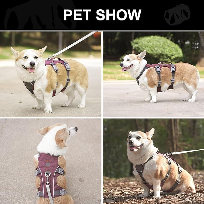 Escape Proof Dog Harness Small Sized Dog, Reflective No Pull Dog Vest with Handle, Lightweight Full Body Pet Harness Adjustable for Walking,Training(Maroon,Chest:16-27")