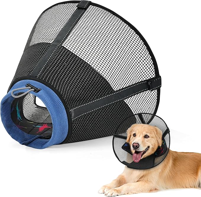Dog Cone Collar to Stop Licking: Soft Mesh Recovery Collar After Surgery with Detachable Pad, Elizabeth Cone Alternative for Large Medium, Small Dogs, Normal Eating and Drinking (L,Patterned)