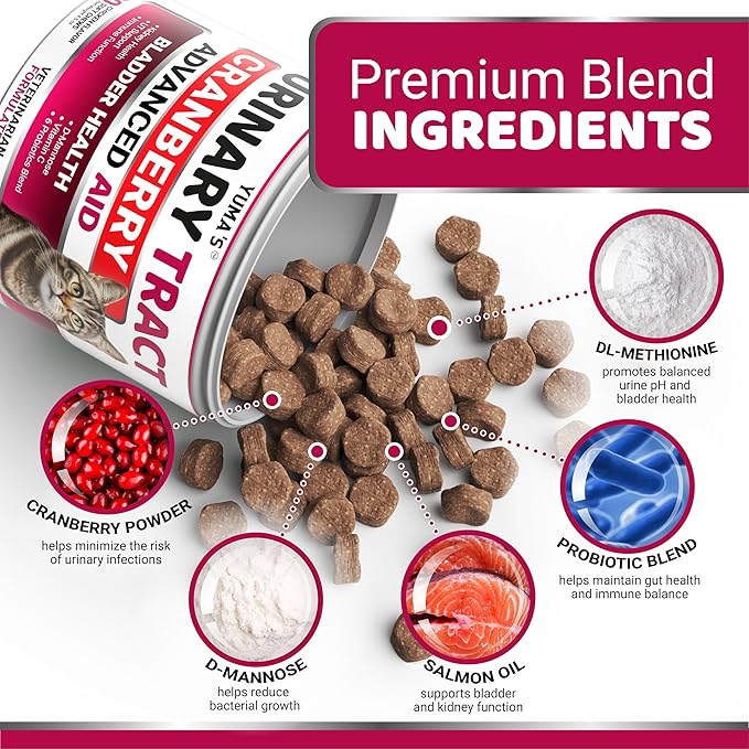 Cat UTI Treatment - Cranberry Supplement for Cats - Bladder Control - Urinary Tract Health Infection Treatment - UTI Medicine - Vitamins and Food Supplements - Immune & Multivitamin Support Chews