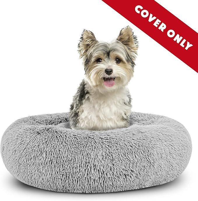 The Dog's Bed Replacement Cover Only for The Dog’s Bed Sound Sleep Donut Dog Bed Spare Cover, Small Silver Grey Fur, Veterinary Approved