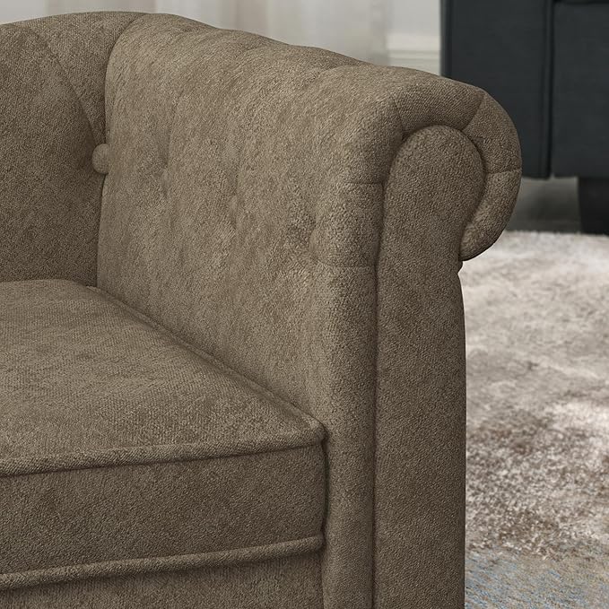 GDFStudio Modern Linen Dog Sofa for Small and Medium Dogs Elevated Pet Bed with Armrests and Backrest Durable and Comfortable Upholstered Pet Furniture, Brown