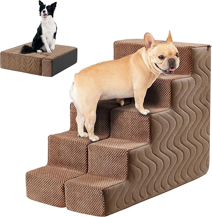 Dog Stairs for Bed, Dog Steps for High Bed, Pet Steps for Small Dogs and Cats, Non-Slip Balanced Pet Ramp Indoor (Brown, 22.5" H x 16" W x 30" L, 5)