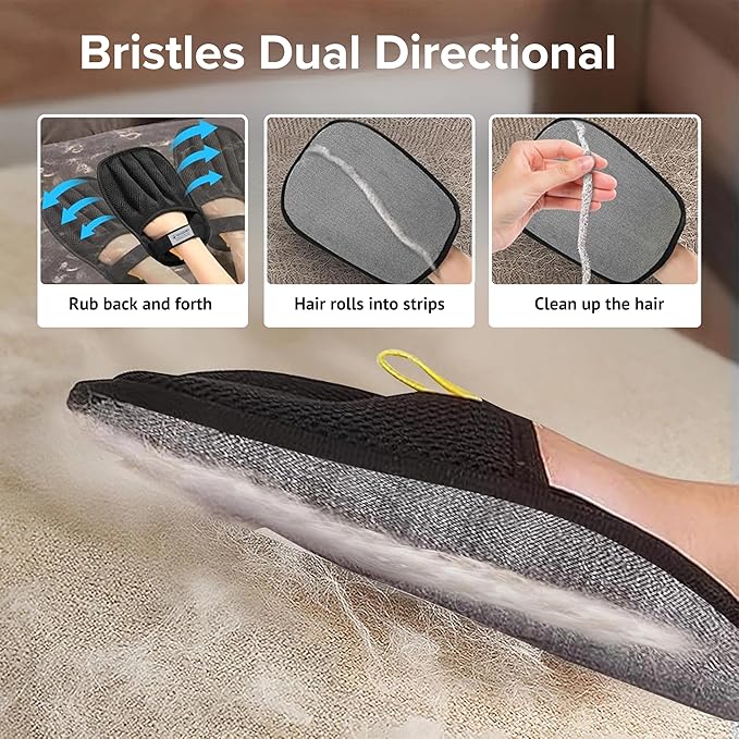 SHAZORY 2 Pack Electrostatic Pet Hair Removal Gloves – Lint Cleaning Mitts for Cats & Dogs, Reusable Pet Hair Remover Glove for Furniture Couch Carpet & Car, Grooming & De-Shedding Glove for Pet Hair