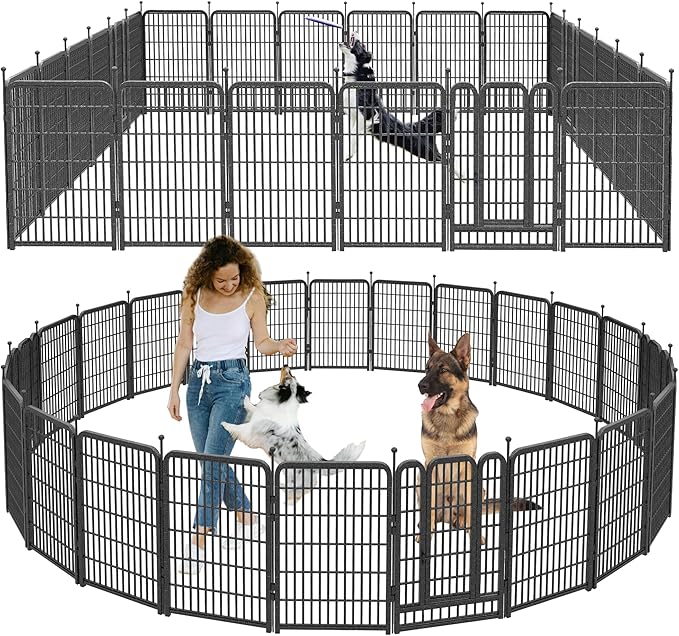 Dog Playpen Outdoor, 32" Height*24Panels Dog Fence with Anti-Rust Paint Finish for Large/Medium/Small Dogs, Portable Pet Playpen for Puppy Yard, Camping Play