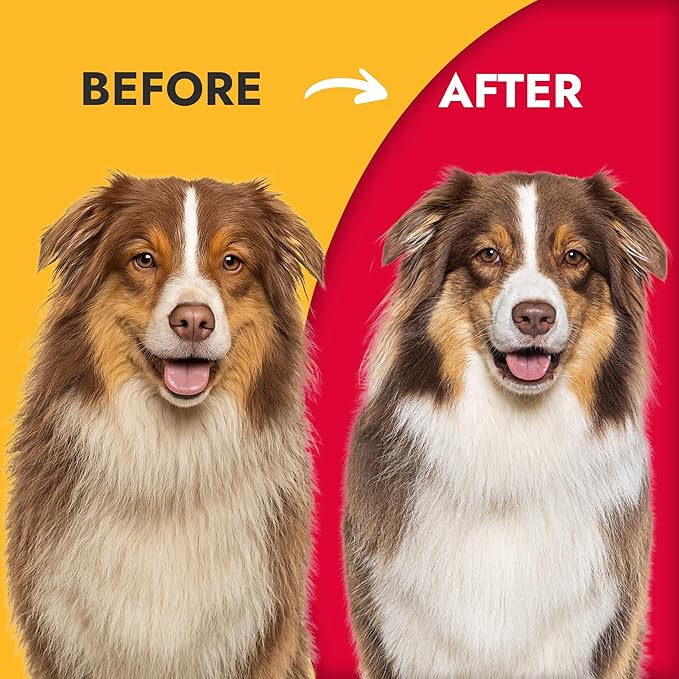 KONG Double-Sided Rake & Deshedding Tool – Detangling & Shedding Control, Rounded Metal Tips, Non-Slip Grip, for Medium to Large Dogs with Medium to Long Coats, Red/Gray