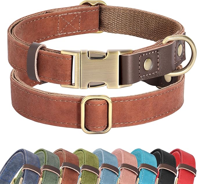 Didog Soft PU Leather Dog Collar for Large Dogs,Classic Adjustable Wide Dog Collars with Quick Release Metal Buckle,Easy Clean and Comfortable with Nylon Lining,Brown,XL Neck 17-26", Width 1¼''