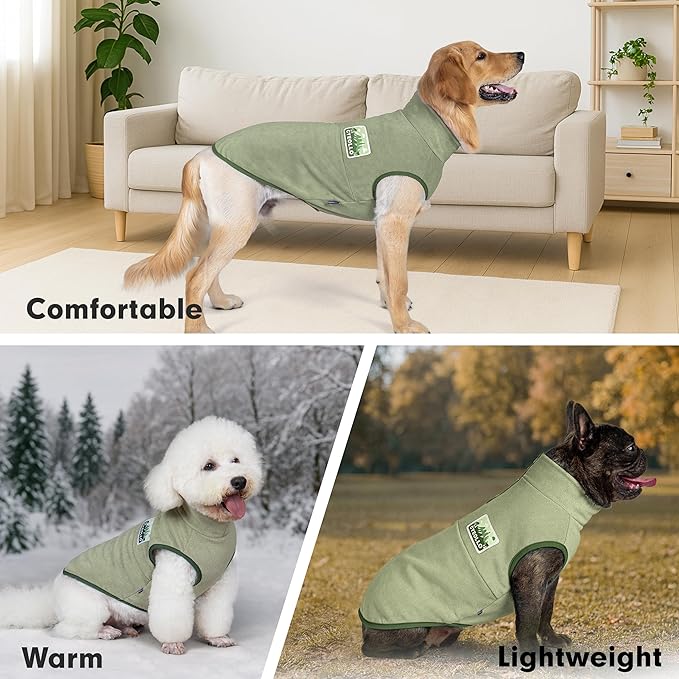 cyeollo Fleece Dog Sweater, Turtleneck Dog Sweatshirt Stretchy Pullover Fleece Vest Warm Winter Fall Clothes for Small Dogs Boy Pet Apparel, Green L