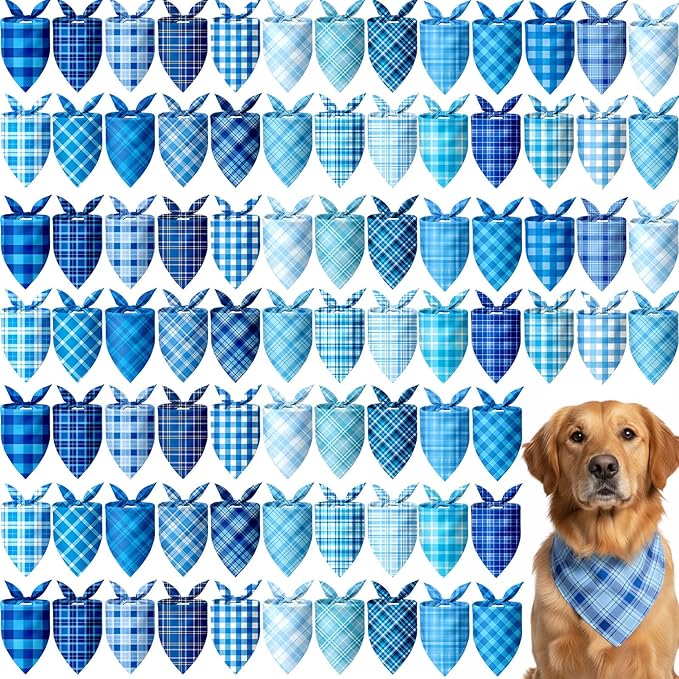 Abbylike 200 Pcs Winter Plaid Dog Bandanas Bulk Blue Bandanas for Dogs Triangle Kerchief Bibs Scarf for Pet Winter Costume Photo Props Accessories Pet Shops Cats Grooming Adoption Events, 25 Styles