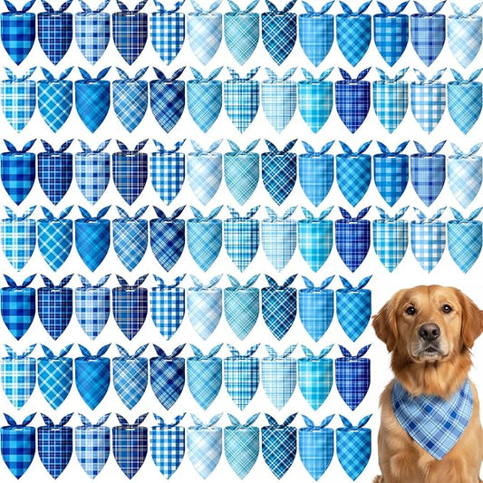 Abbylike 200 Pcs Winter Plaid Dog Bandanas Bulk Blue Bandanas for Dogs Triangle Kerchief Bibs Scarf for Pet Winter Costume Photo Props Accessories Pet Shops Cats Grooming Adoption Events, 25 Styles