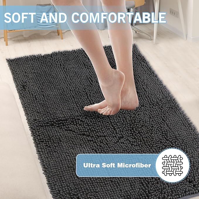 Amyracel Dirt Trapping Door Mat, 24" x 48" Large Absorbent Dog Door Mat for Muddy Paws, Quick Dry Non Slip Chenille Mud Mat for Dogs, Machine Washable Entry Indoor Entryway Rug for Inside Floor