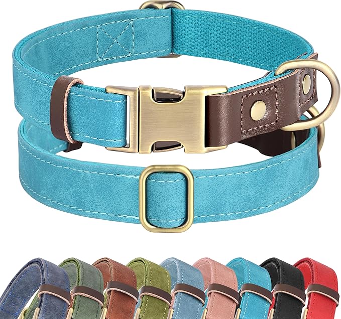 Didog Soft PU Leather Dog Collar for Large Dogs,Classic Adjustable Wide Dog Collars with Quick Release Metal Buckle,Easy Clean and Comfortable with Nylon Lining,Light Blue,XL Neck 17-26", Width 1¼''