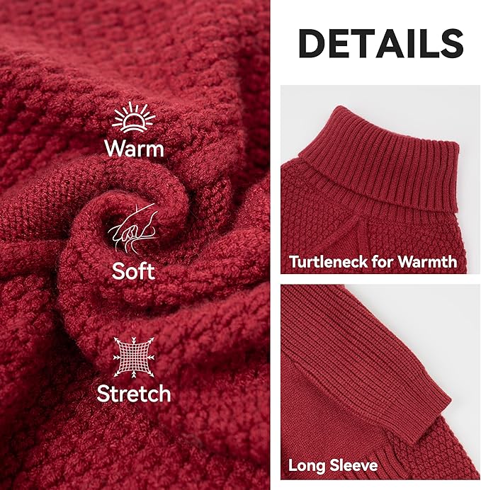 cyeollo Dog Christmas Sweater Knitwear with Long Sleeves Turtleneck Pullover Sweaters Fall Winter Dog Clothes Sweaters for Large Dogs, Burgundy XXXL