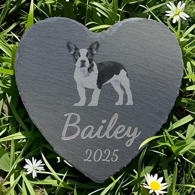 Pet Memorial Stone with Photo, Dog Memorial Gifts for Loss of Dog, Personalized Pet Memorial Gifts, Pet Loss Gift - in Memory of Pet（Heart）