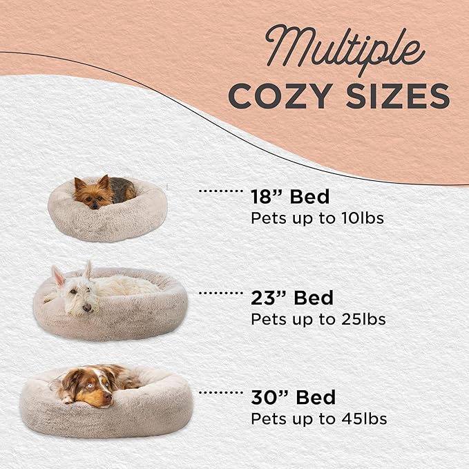 Best Friends by Sheri SnuggleSoft Faux Fur Calming Donut Bed for Dogs and Cats, Brown, Extra Small, 18x18
