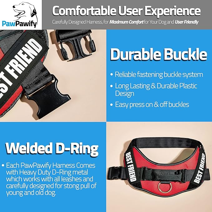 PawPawify Custom No Pull Dog Harness with Name and Phone Number, Heavy Duty Personalized Pet Vest to Prevent Tugging, Pulling, or Choking, Training and Walking (Red, XS (Chest 14-17in))