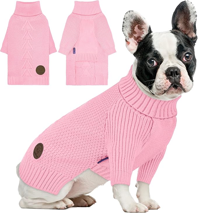 cyeollo Small Dog Sweater with Long Sleeves Warm Turtleneck Knitwear Dog Clothes Puppy Sweaters for Small Dogs,Pink, S