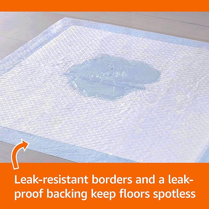 Amazon Basics Scented Dog and Puppy Pee Pads, 5-Layer Leak-Proof Super Absorbent, Quick-Dry Surface, Potty Training, Regular (22x22), 30 Count, Blue & White