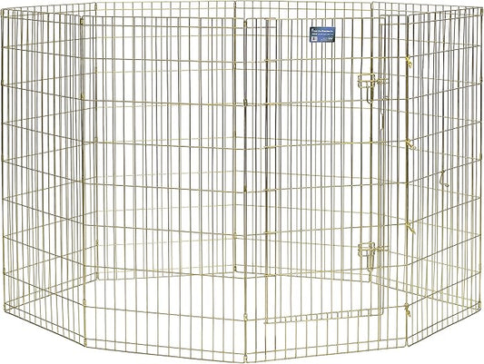 MidWest Homes for Pets Folding Metal Dog Exercise Pen, Indoor/Outdoor Playpen with Door, 16 Sq Feet of Play Space, 48-Inches Tall, Gold Zinc