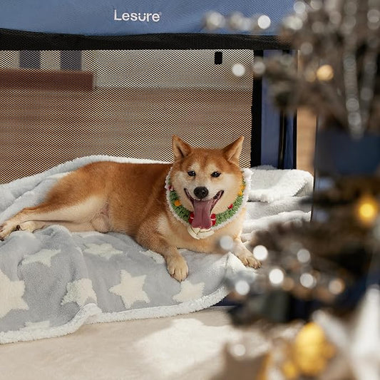 LE SURE Waterproof Dog Blanket for Large Dogs - Washable Double Sided Dog Blankets with Warm Jacquard Shag and Soft Sherpa Fleece, Pet Cat Blanket for Couch Protection, 3D Textured Star, Grey