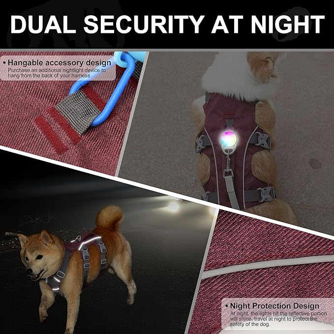 Escape Proof Dog Harness with Handle - Reflective No Pull Dog Vest, Lightweight Full Body Pet Harness Adjustable for Small Dogs Walking,Training(Maroon,Chest:14-22")